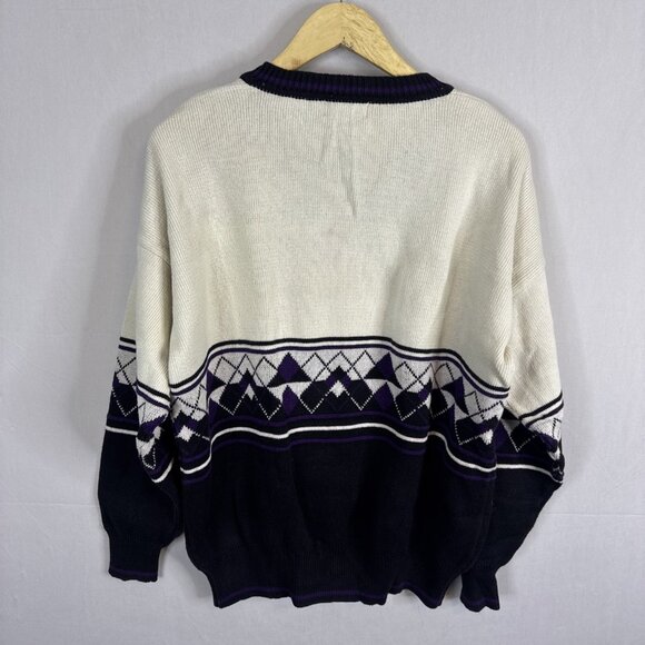 Slazenger Golf Tennis Sweater V Neck Preppy Men XL Purple Cream Cotton - Picture 3 of 6